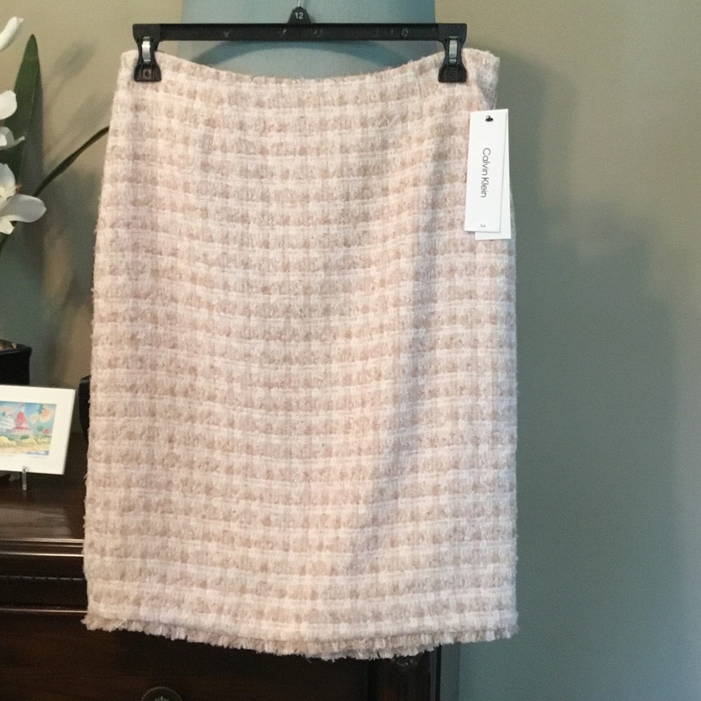 Calvin Klein-NWT-Women’s Pink, Gold, and Cream Tweed Pencil Skirt